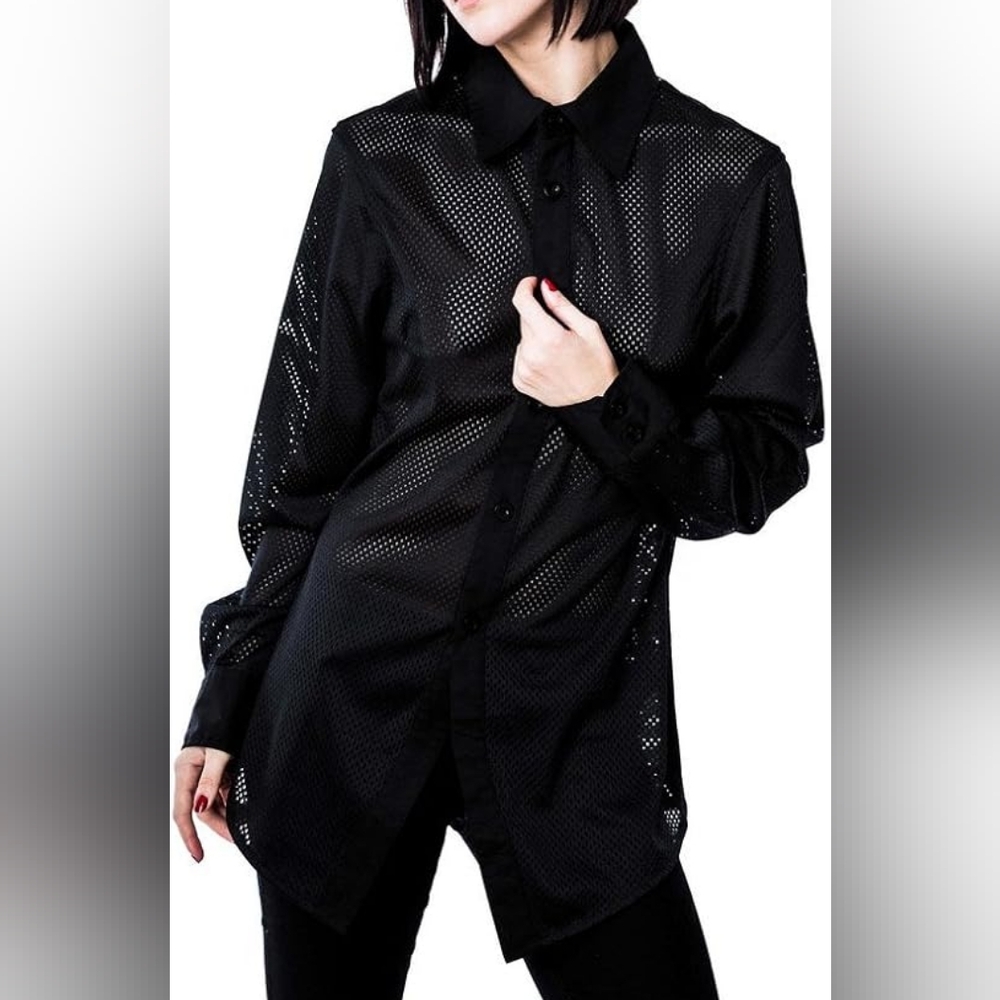 Killstar Women's Occult Shirt Blouse - Mariko Mesh Long Shirt